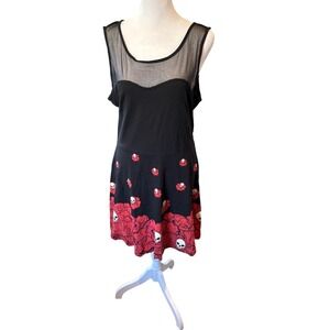 Too Fast Brand Women's Black Mesh Skull Rose Skater Dress XL